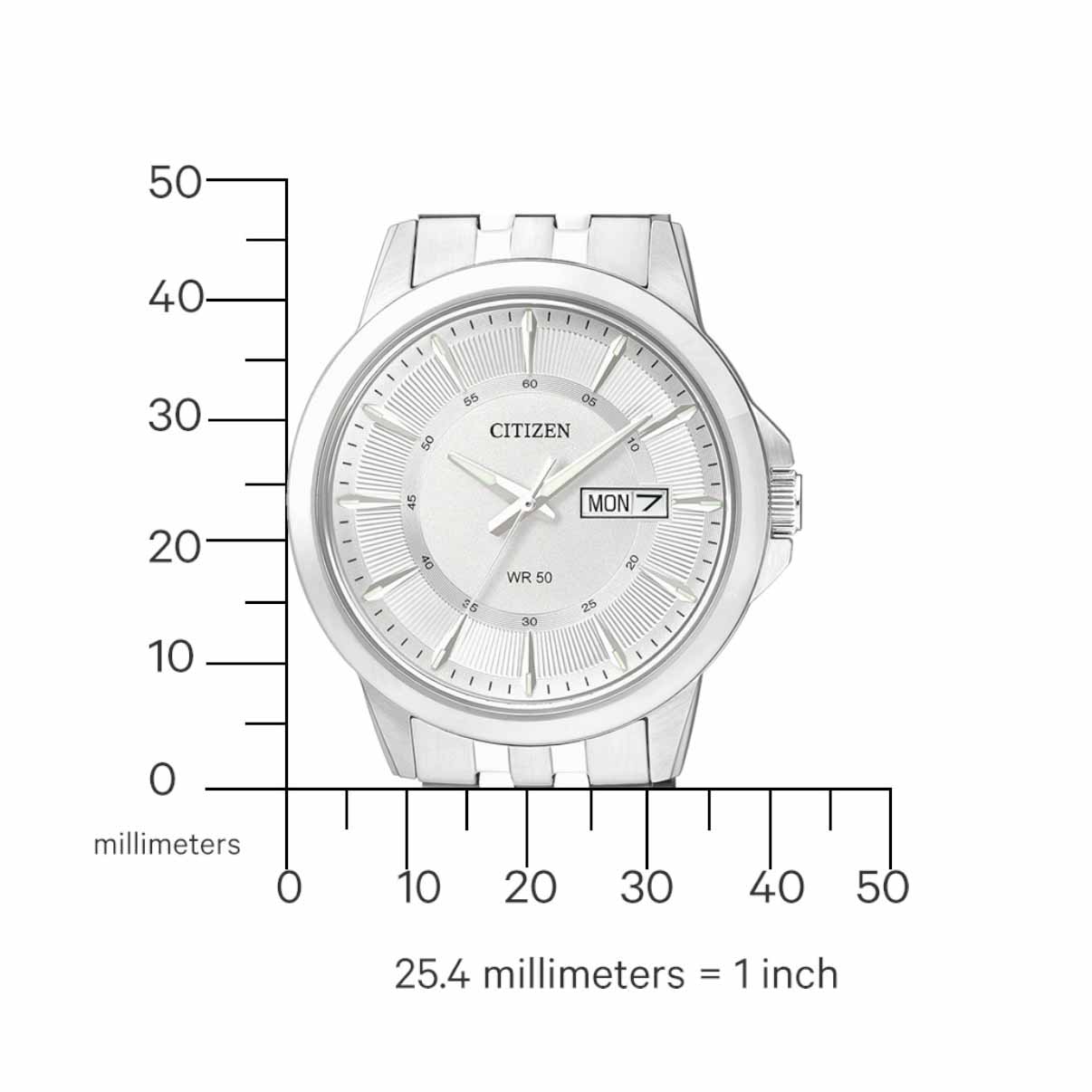 CITIZEN Day Date με Ασημί Καντράν και Ασημί Ατσάλινο Μπρασελέ BF2011-51AE